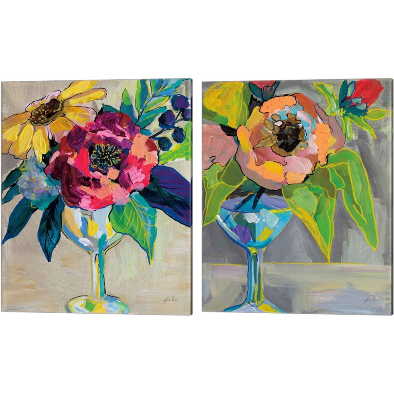 Cup of Wine & Half Fun by Jeanette Vertentes 12" x 15" Canvas Wall Art (Set of 2)